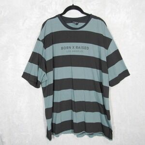 Born X Raised Los Angeles Striped T-Shirt Mens XXL Black Teal Short Sleeve Tee